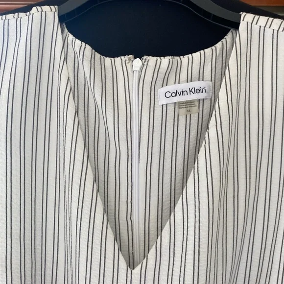 NWOT Jumpsuit Elegant Striped White with attached sash, very light and airy. - Picture 3 of 12